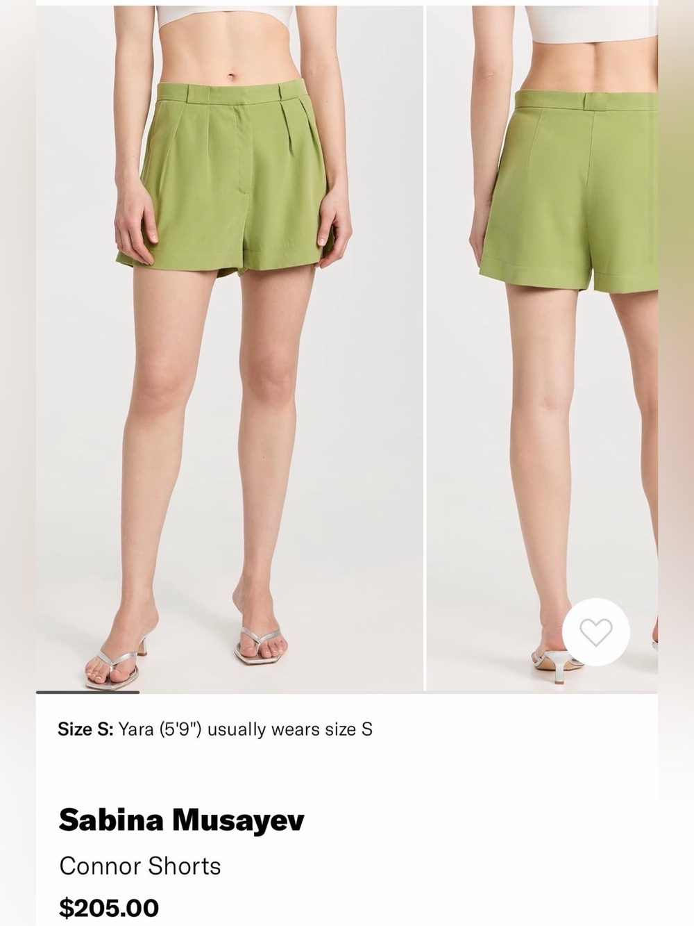 NWT Sabina Musayev green pleated Connor shorts medium
